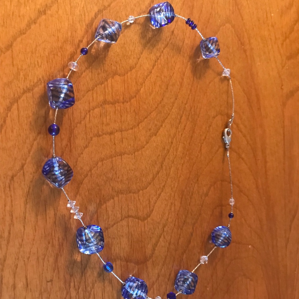 Beautiful Blue/Clear Glass Wire Necklace - Picture 1 of 4